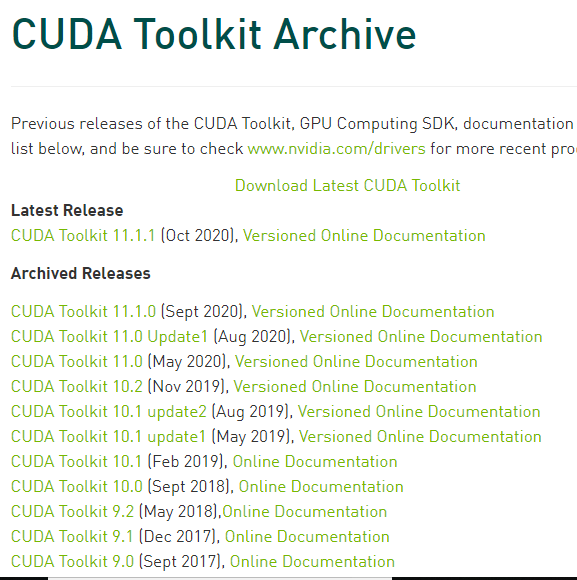 NVIDIA GPU - CUDA toolkit archive